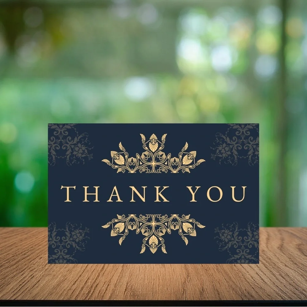 Set of 10 Black & Gold Thank You Card